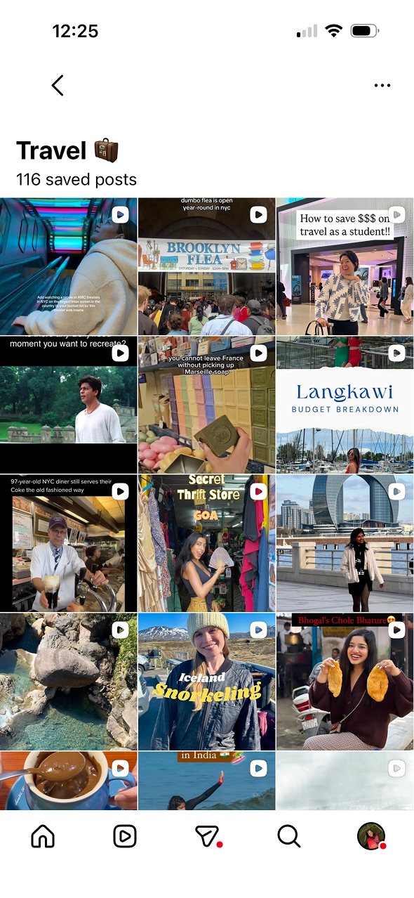 Saved travel reels buried in Instagram collections
